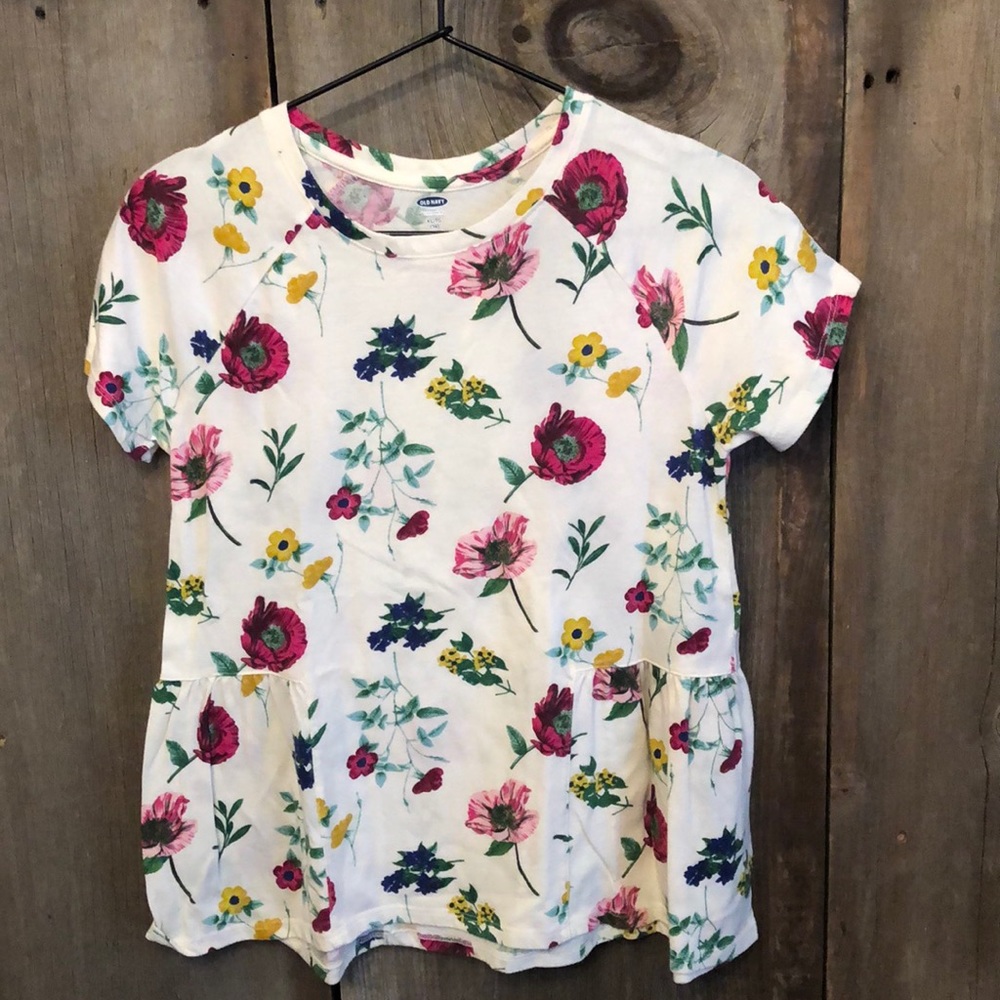 NWOT Old Navy Floral Peplum Cream Top XL 14